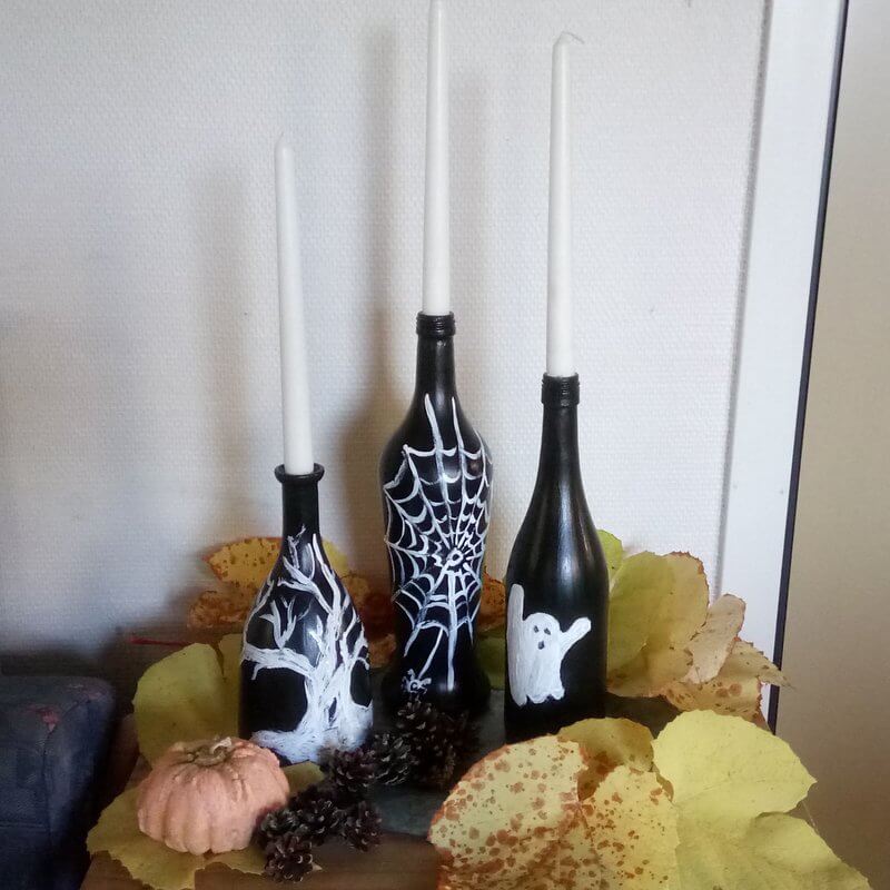 Halloween dekoráció házilag festett üveggel