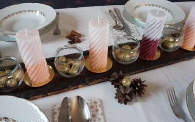 Adventi asztali dekoráció színátmenetes gyertyával
